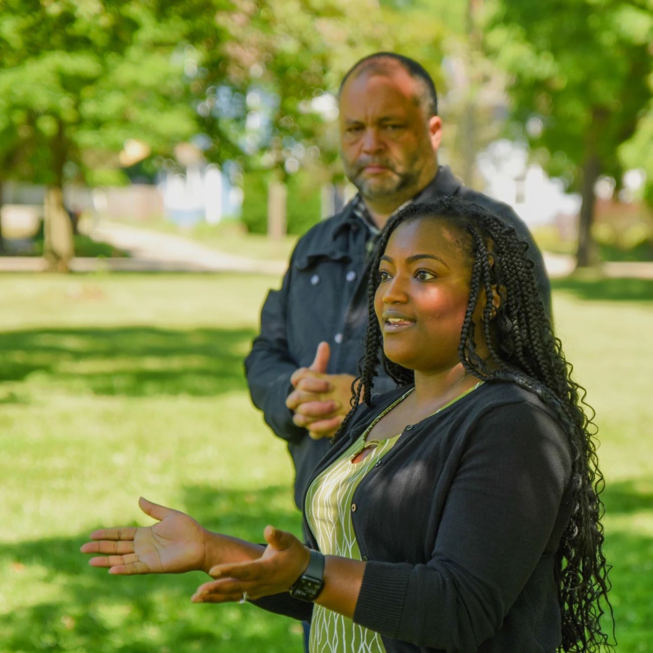 Elayne Coleman and Ben Jealous standing next to each other outside. 