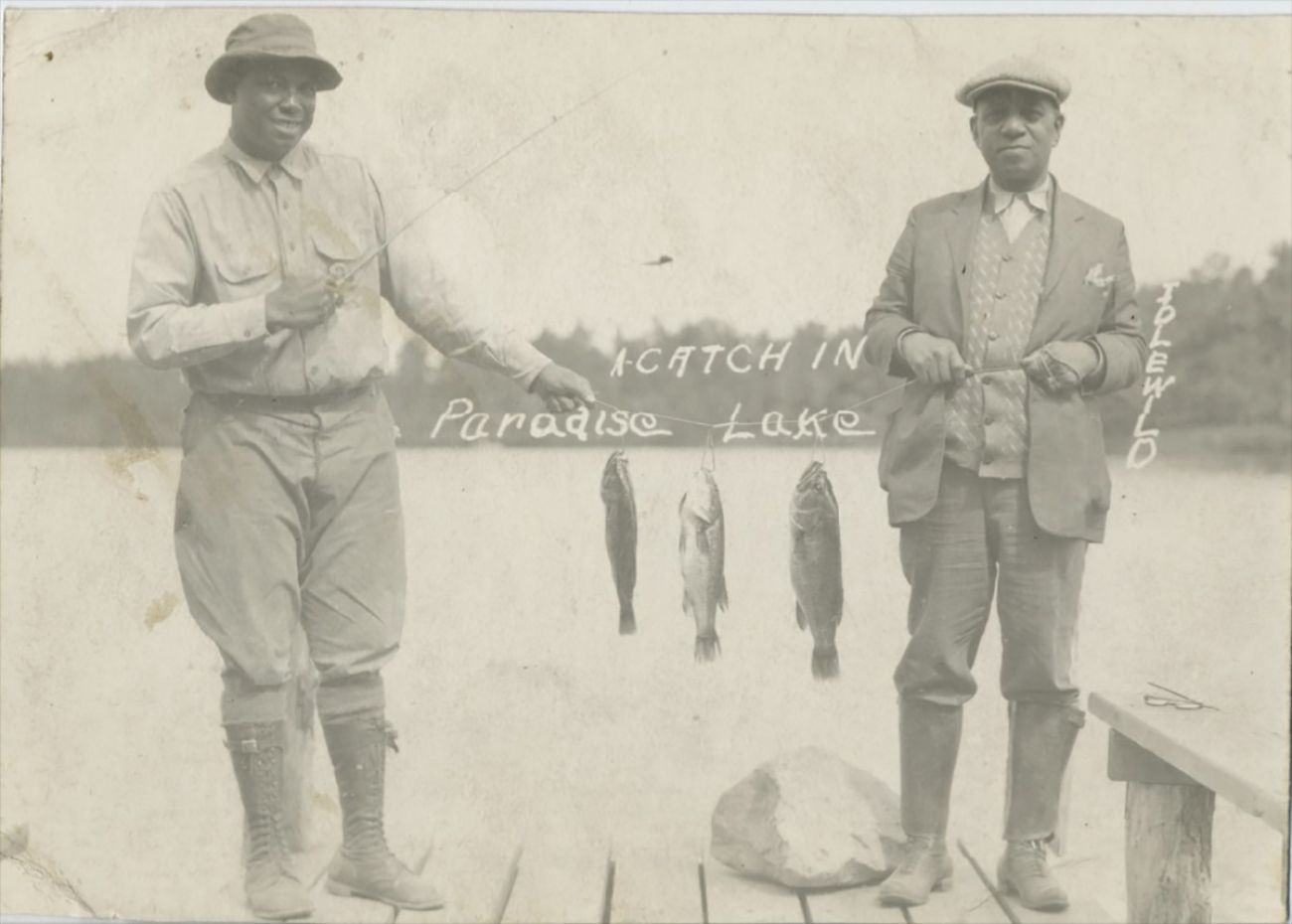 A black-and-white postcard for Paradise Lake.