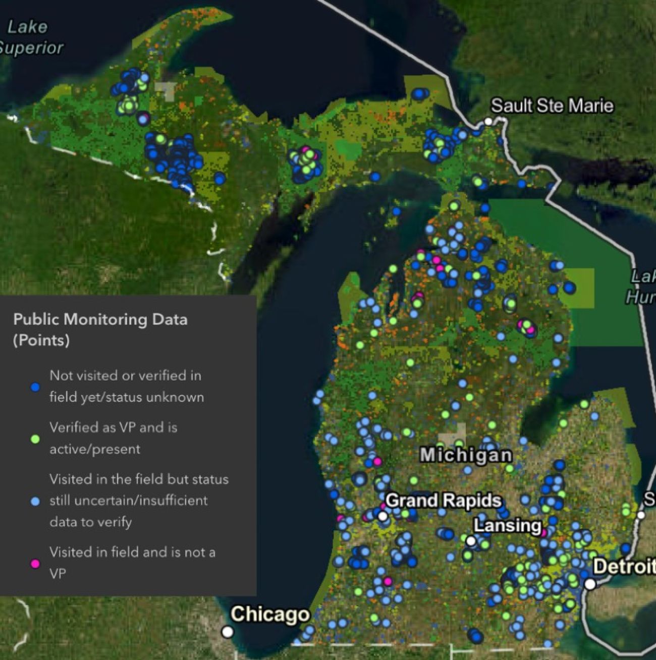 A map of vernal pools in Michigan