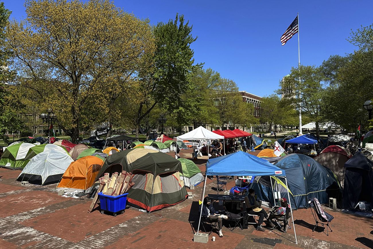 A camp at the Diag at the University of Michigan.