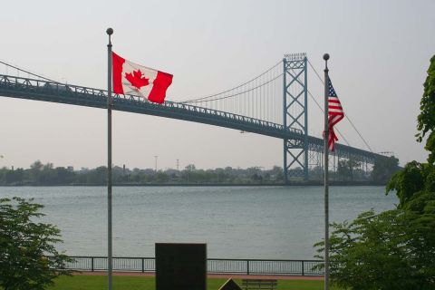 A view of the Ambassador Suspension Bridge in Windsor, ON, Canada. 