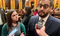 Democratic state Reps. Laurie Pohutsky of Livonia, left, and Abraham Aiyash of Hamtramk in the Michigan House