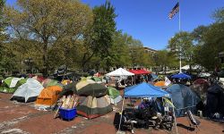 A camp at the Diag at the University of Michigan.