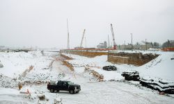 A snowy construction site.