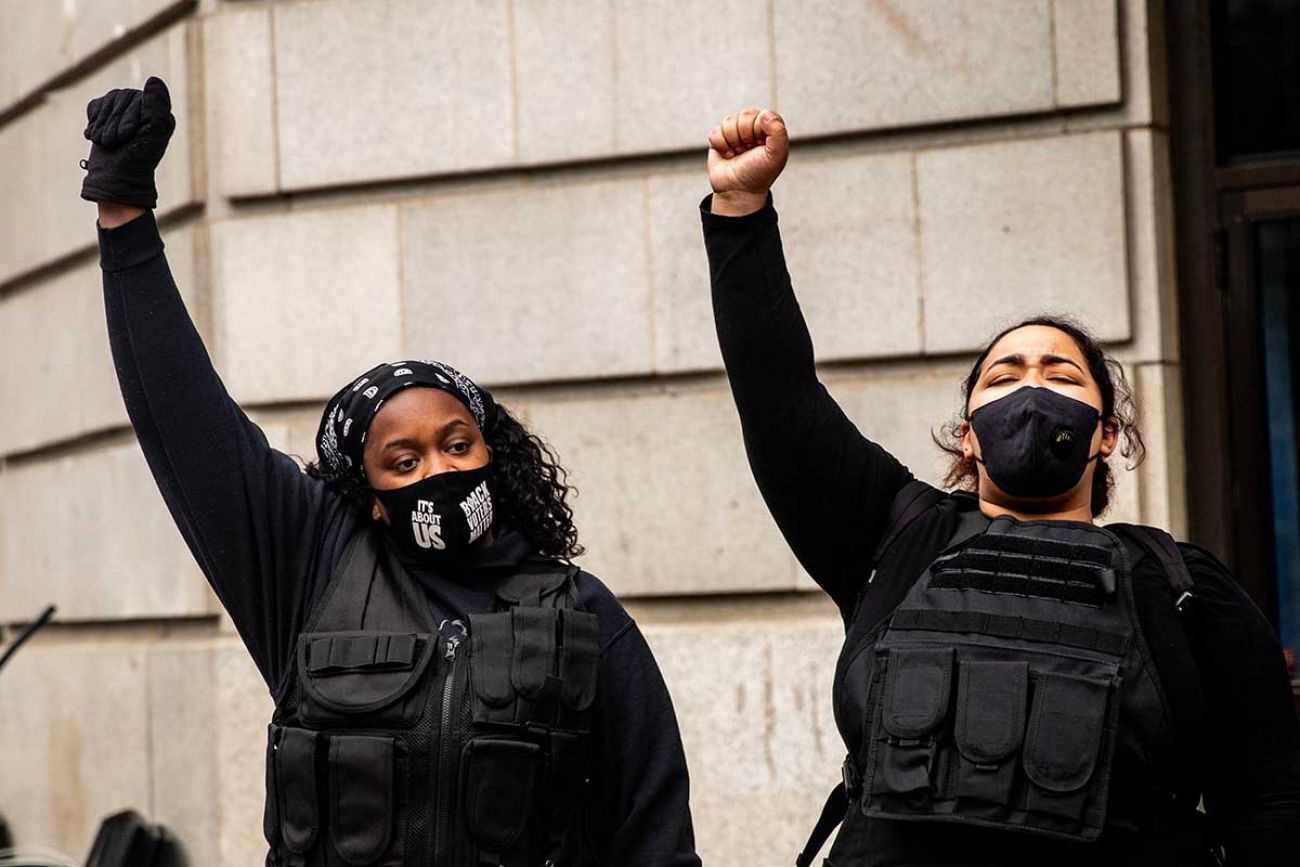 A small group of members of Justice for Black Lives Grand Rapids gathered in the city on Tuesday for a peaceful rally in response to the verdict of former Minneapolis police officer Derek Chauvin