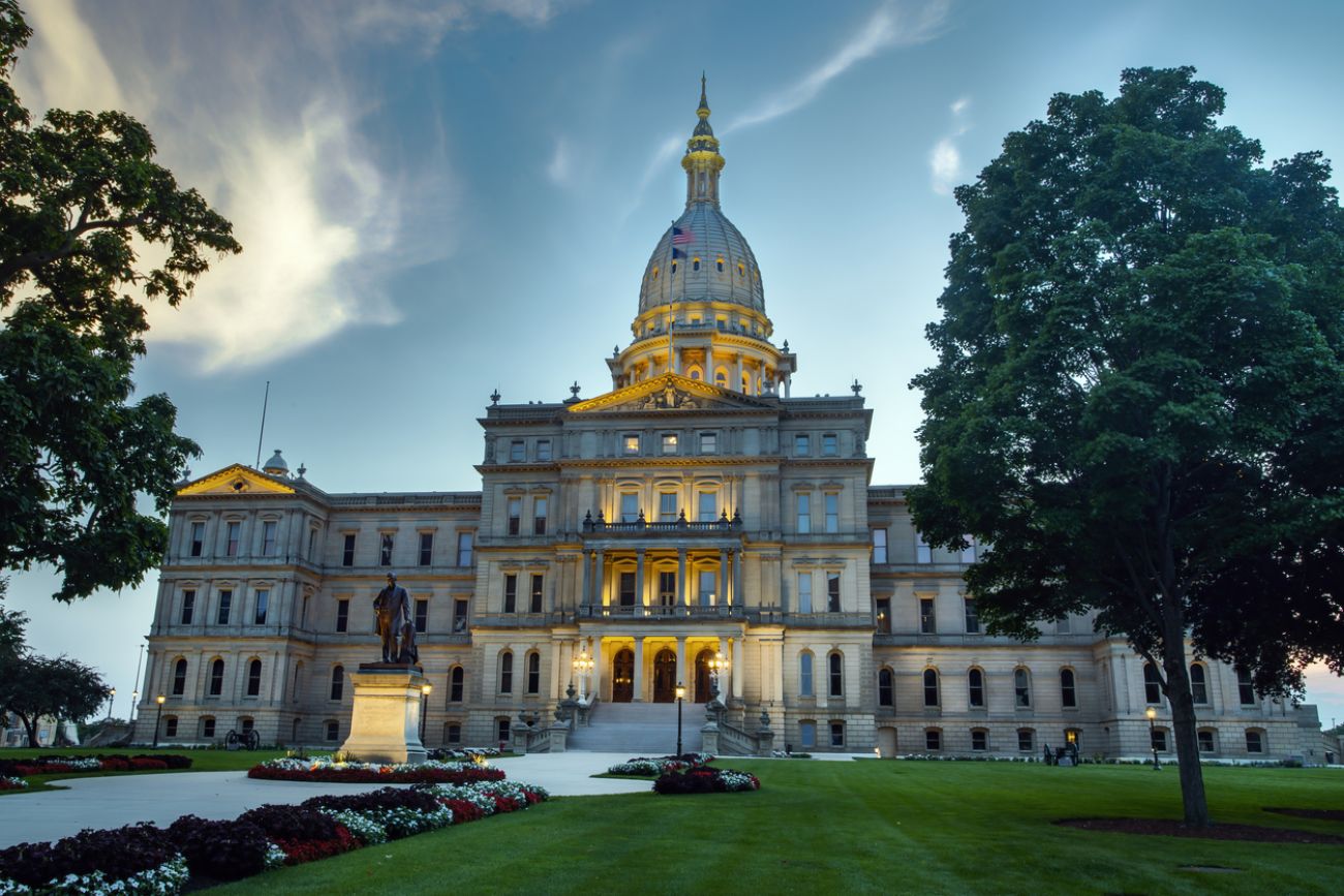  Capitol building of the great state of Michigan on a summer evening in Lansing