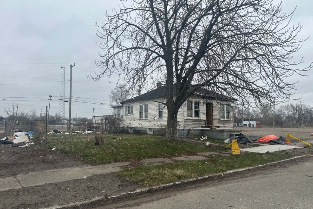 A white house on a street