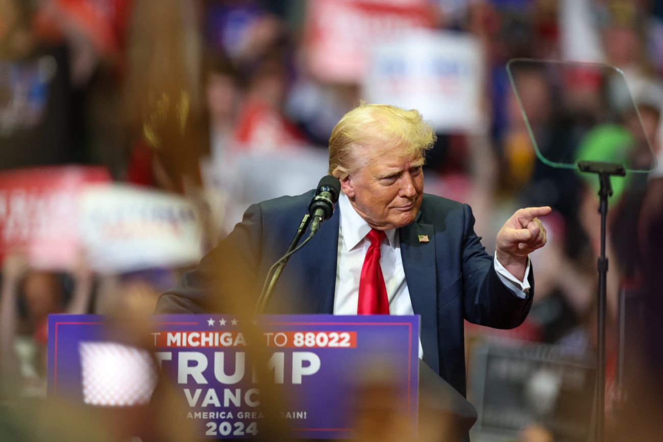 Donald Trump on stage in Grand Rapids, Michigan