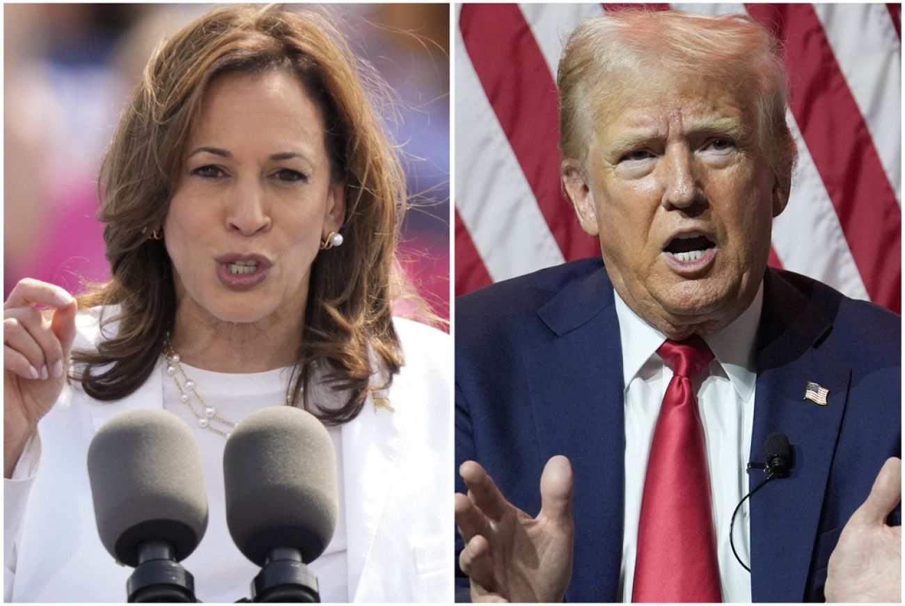 Kamala Harris on the left and Donald Trump on the right