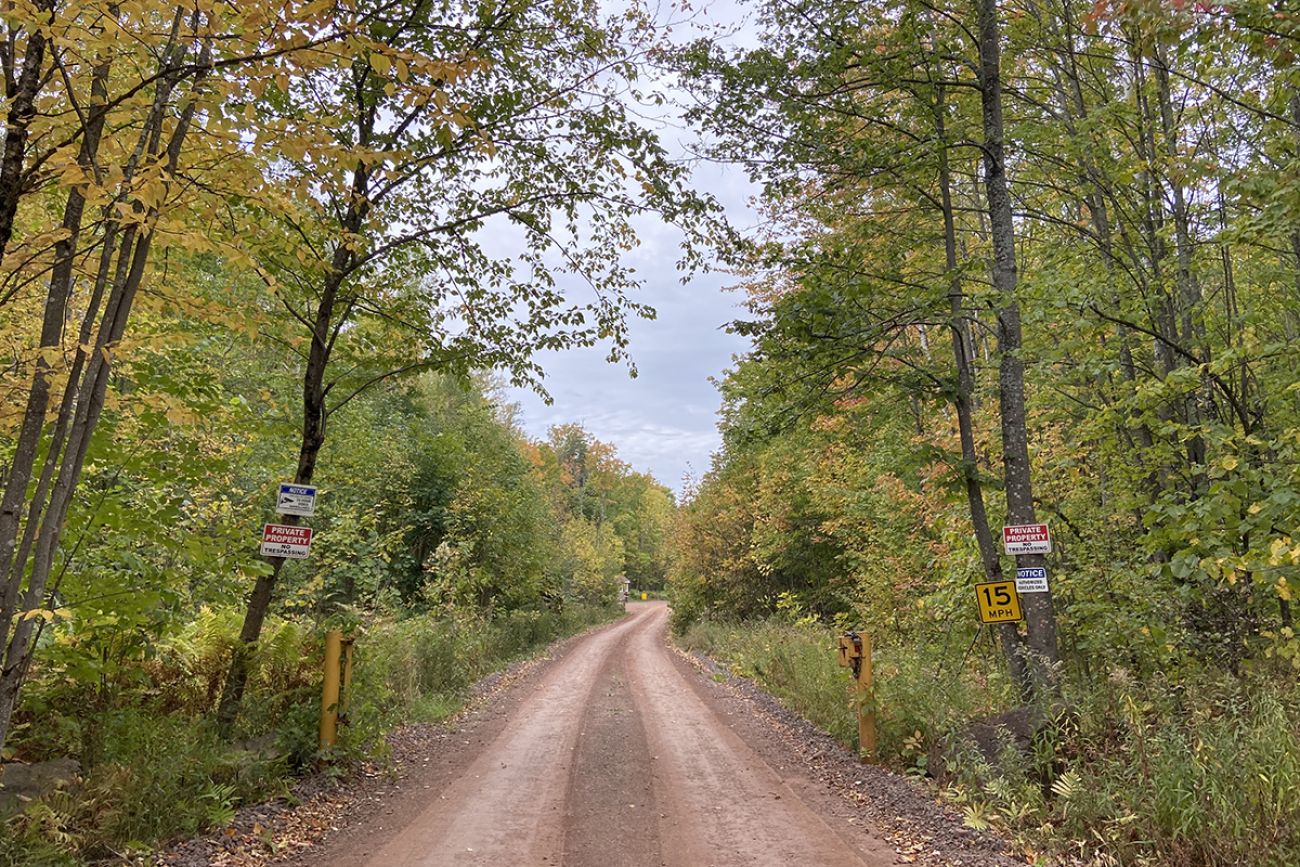 “No trespassing” signs warn visitors off Highland Copper’s property in Gogebic County, Michigan