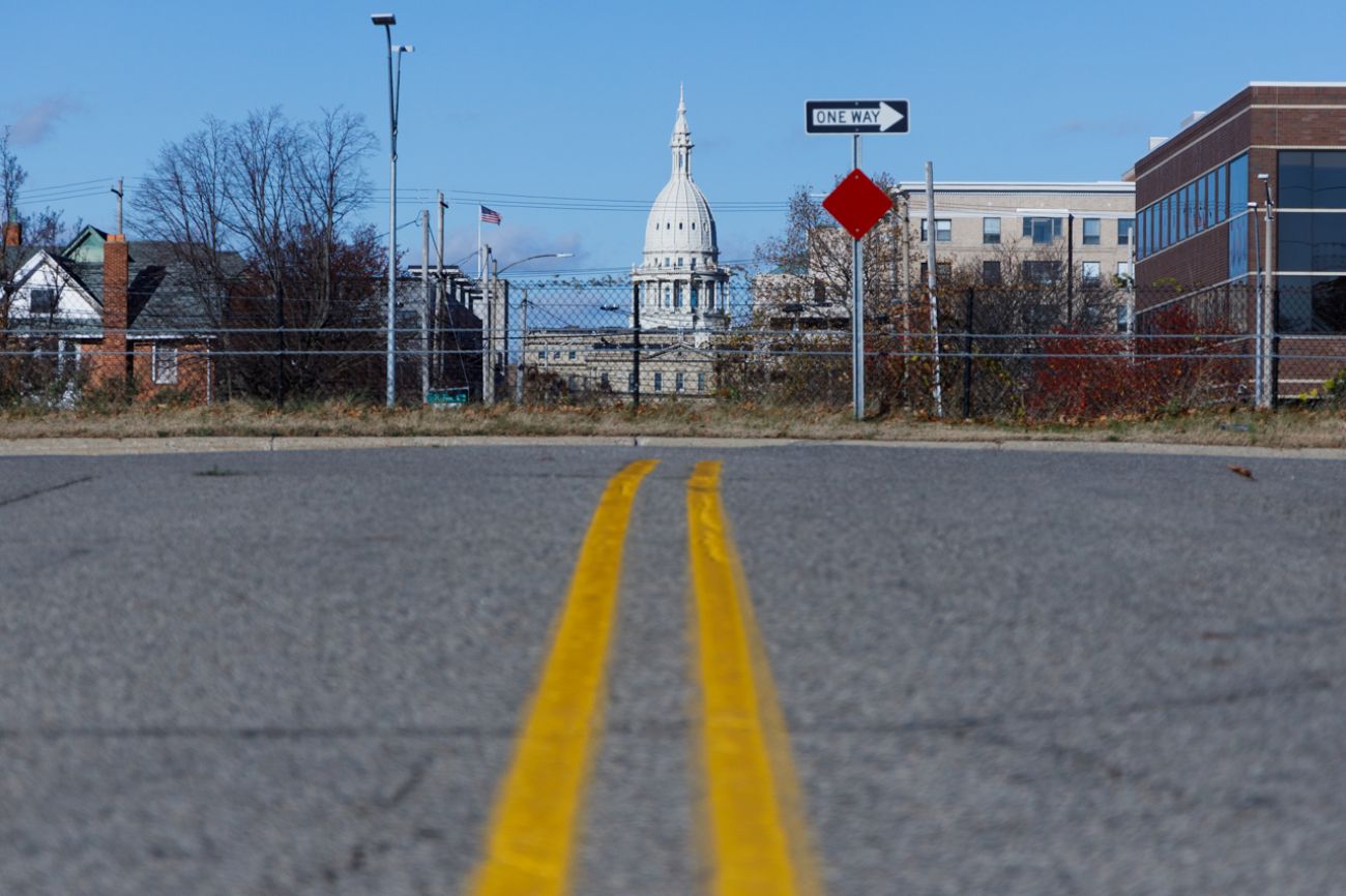 Road in front of the Michigan Capitol 