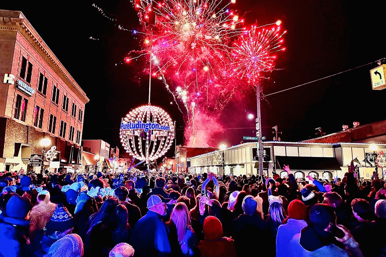 A crowd of people at the Ludington’s New Year’s Eve Ball drop 