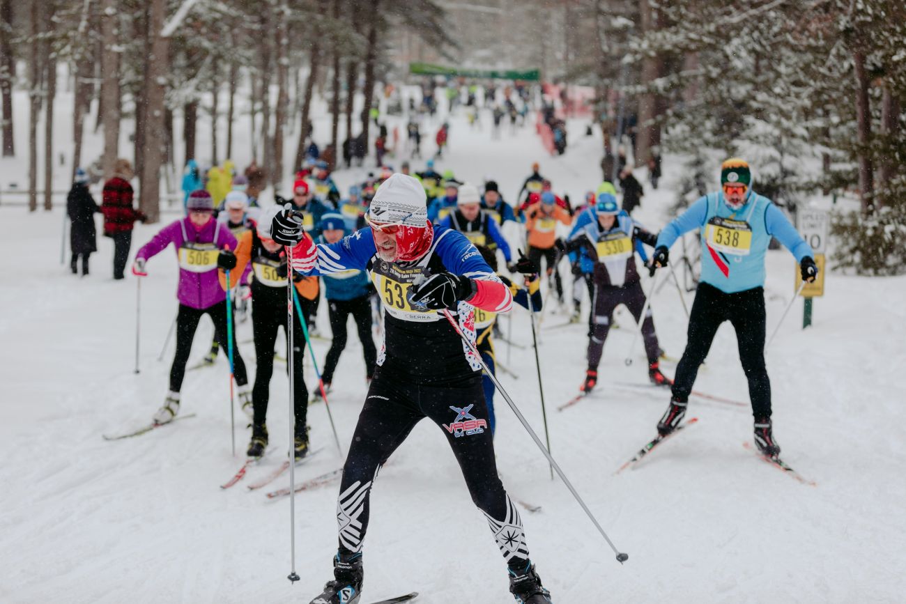 Many people skiing at the North American Vasa Nordic in Traverse City, Michigan