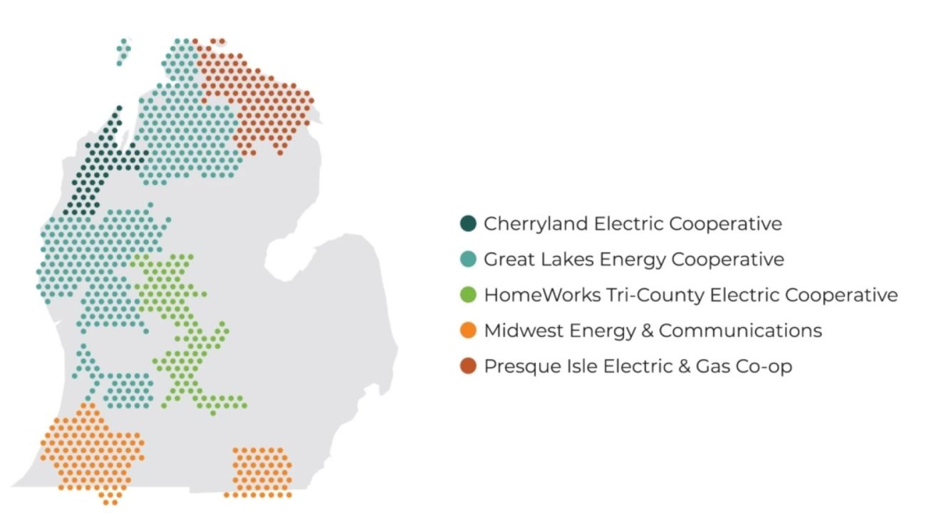 A map of Wolverine Energy Cooperative locations in Michigan