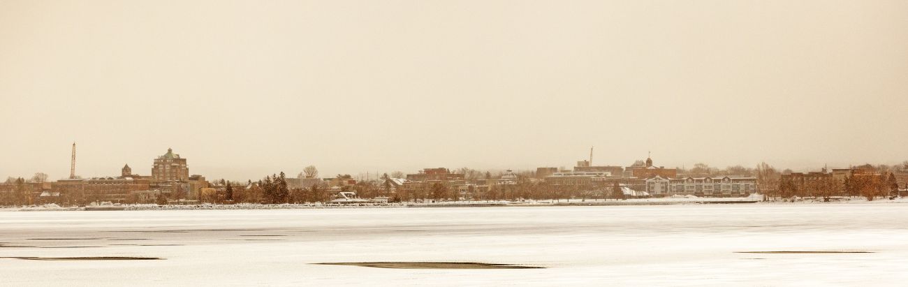 A wide-shot of Grand Traverse Bay in Traverse City, Michigan. 