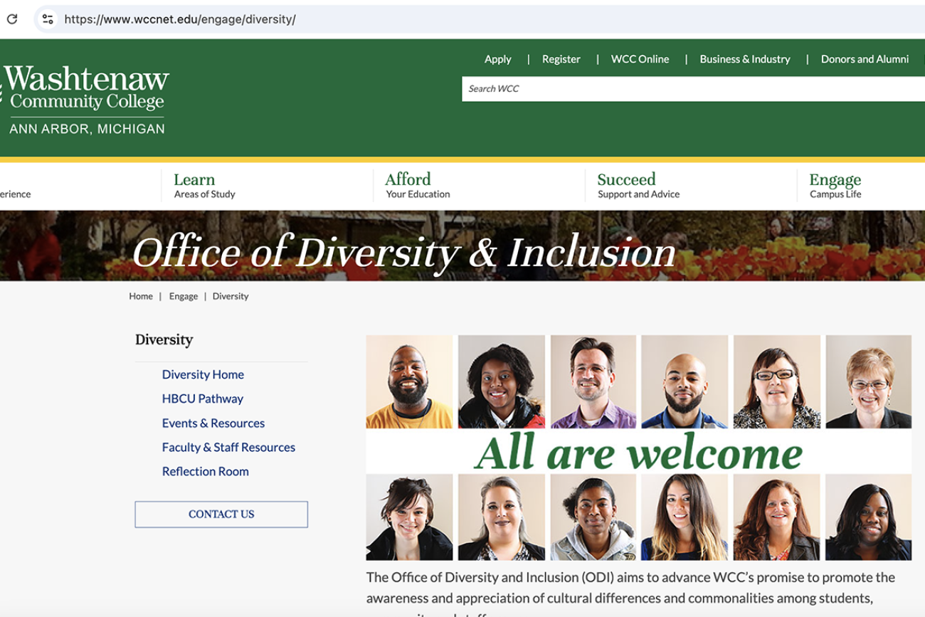 DEI office website for Washtenaw Community College. 