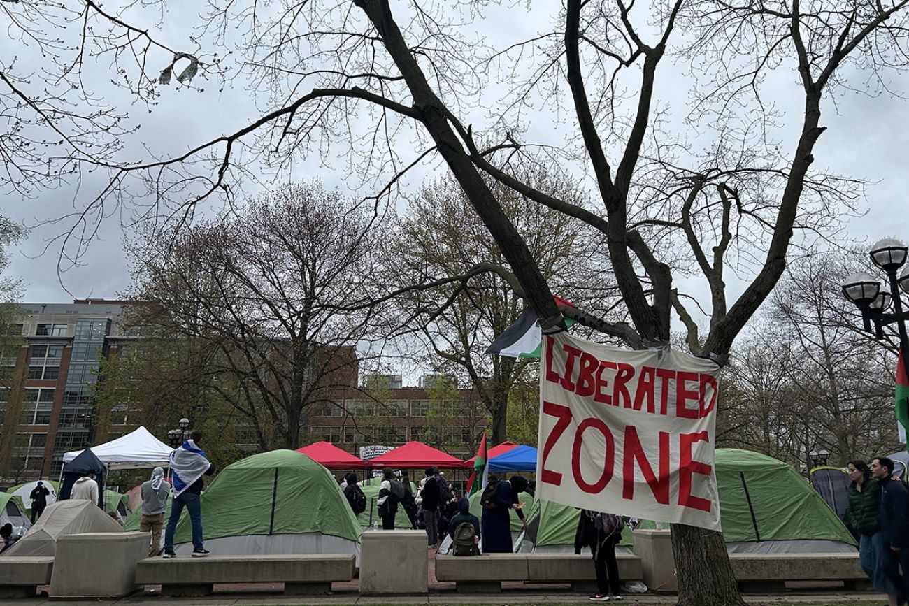 Roughly two dozen tents were set up on the University of Michigan Diag Tuesday, April 23, 2024.