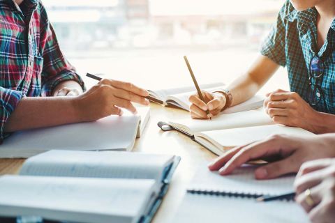 students working together at a table