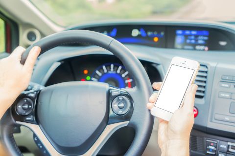 person holding phone in car