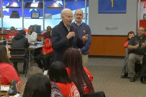 Joe Biden talking to UAW members