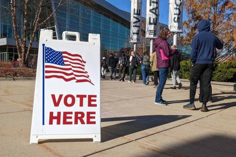 people line up to vote