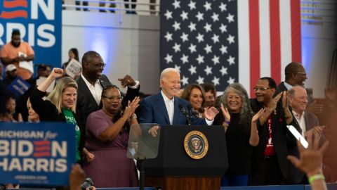 Joe Biden on stage in Detroit