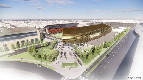 A rendering of a soccer stadium in Grand Rapids