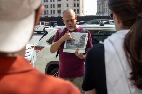 Michael Boettcher pointing to a paper 