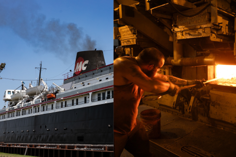 The outside of the SS Badger on the let and the coal room on the right