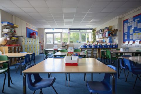  Empty Tables And Chairs In Primary School