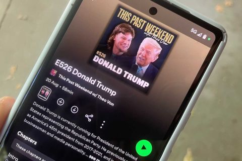 A screenshot of an ad for Donald Trump's interview on This Past Weekend podcast