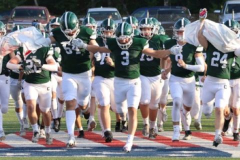 Football players on a football field