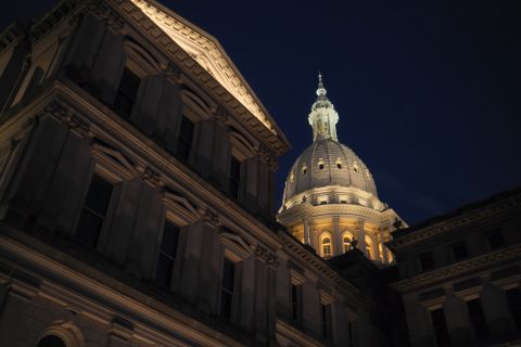 Michigan Capitol building at night