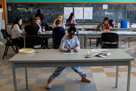 Children working in a classroom in Flint, Michigan. 