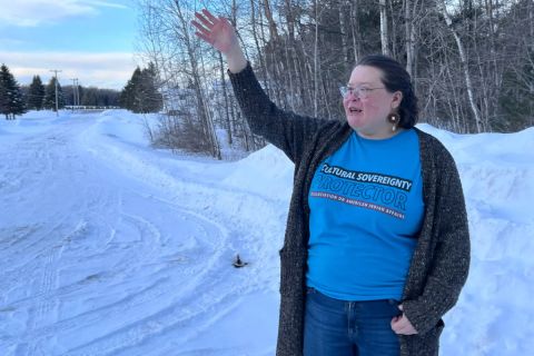 Marie Richards standing outside in the snow. 