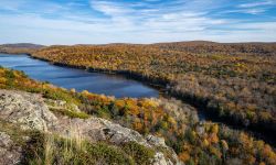 An aerial view of the Porcupine Mountains Wilderness State Park in Michigan