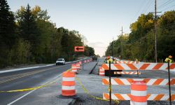 Road Construction on Sashabaw Road in the evening in Clarkston, Michigan 