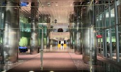 An entrance of the Renaissance Center in Detroit, Michigan. 