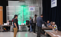 Student lines up to vote early at Michigan State University