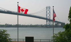 A view of the Ambassador Suspension Bridge in Windsor, ON, Canada. 